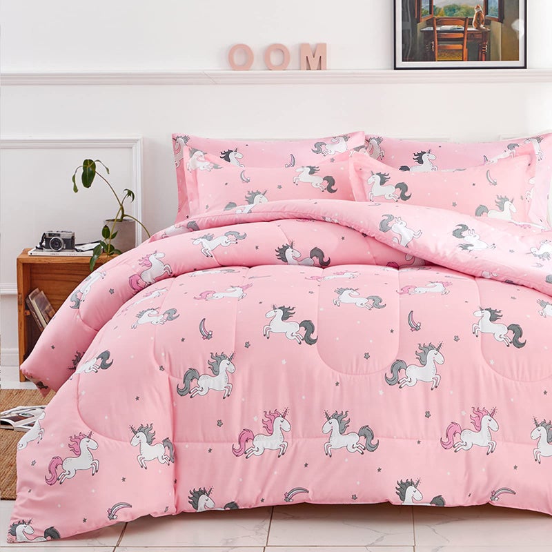 UOZZI BEDDING Bed in a Bag 6 Pieces Twin Size Unicorn Pink with Rainbow Star - Soft Microfiber, Reversible Bed Comforter Set (1 Comforter, 2 Pillow Shams, 1 Flat Sheet, 1 Fitted Sheet, 1 Pillowcases) - Image 2